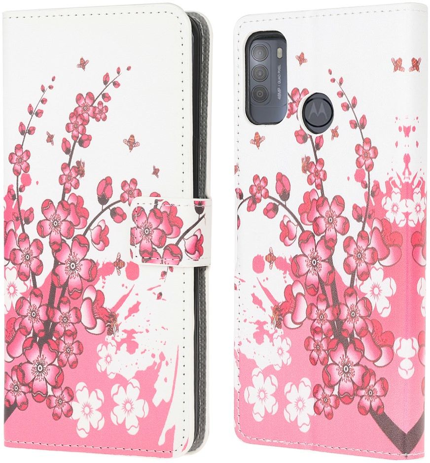Motorola Moto G50 Hoesje Portemonnee Book Case met Bloesem Print afbeelding 5