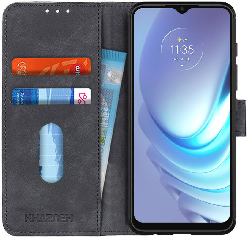 KHAZNEH Motorola Moto G50 Hoesje Retro Wallet Book Case Zwart afbeelding 1