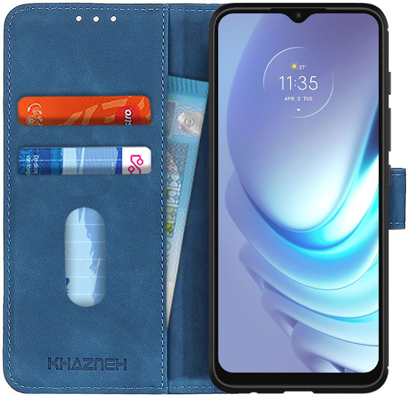 KHAZNEH Motorola Moto G50 Hoesje Retro Wallet Book Case Blauw afbeelding 1