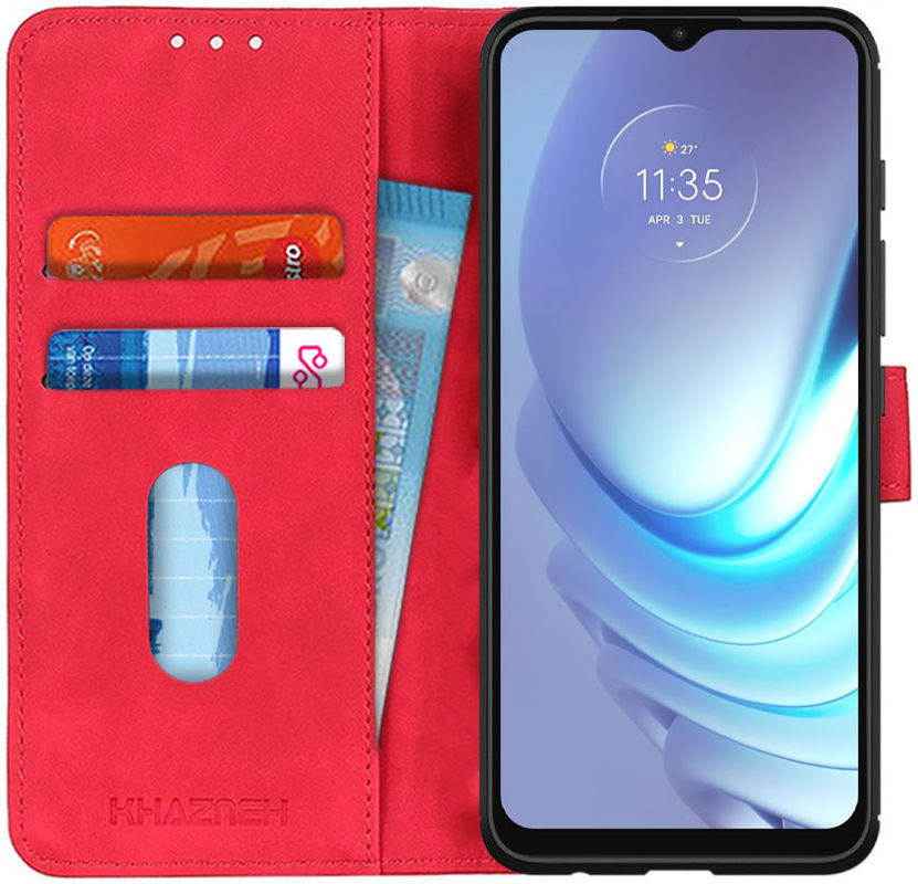 KHAZNEH Motorola Moto G50 Hoesje Retro Wallet Book Case Rood afbeelding 1