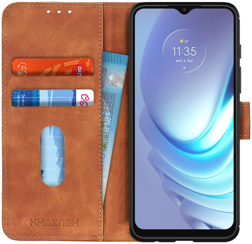 KHAZNEH Motorola Moto G50 Hoesje Retro Wallet Book Case Bruin afbeelding 1