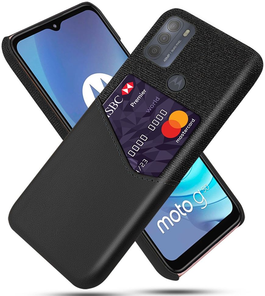 Motorola Moto G50 Hoesje met Kaartsleuf Kunstleer Back Cover Zwart afbeelding 1