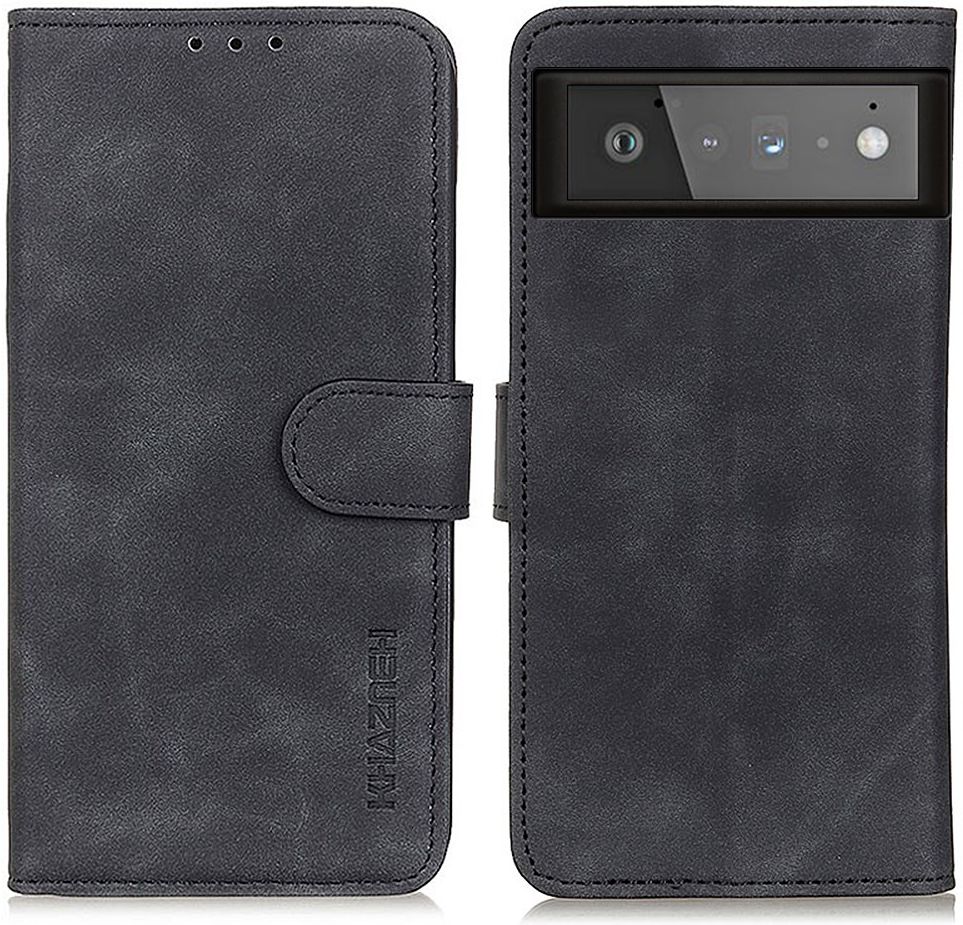 KHAZNEH Google Pixel 6 Hoesje Retro Wallet Book Case Zwart afbeelding 2