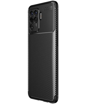 Oppo A94 Hoesje Siliconen Carbon TPU Back Cover Zwart Hoesjes