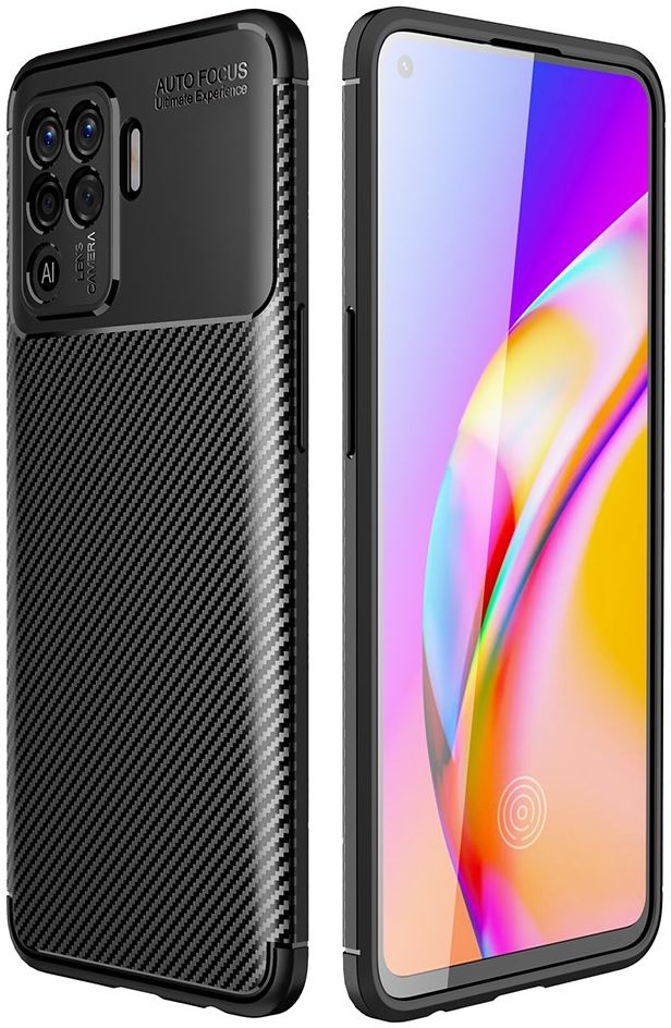 Oppo A94 Hoesje Siliconen Carbon TPU Back Cover Zwart afbeelding 4