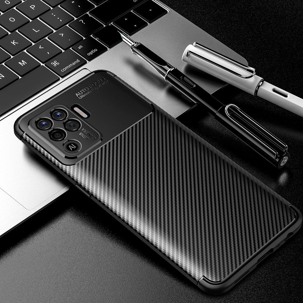 Oppo A94 Hoesje Siliconen Carbon TPU Back Cover Zwart afbeelding 5
