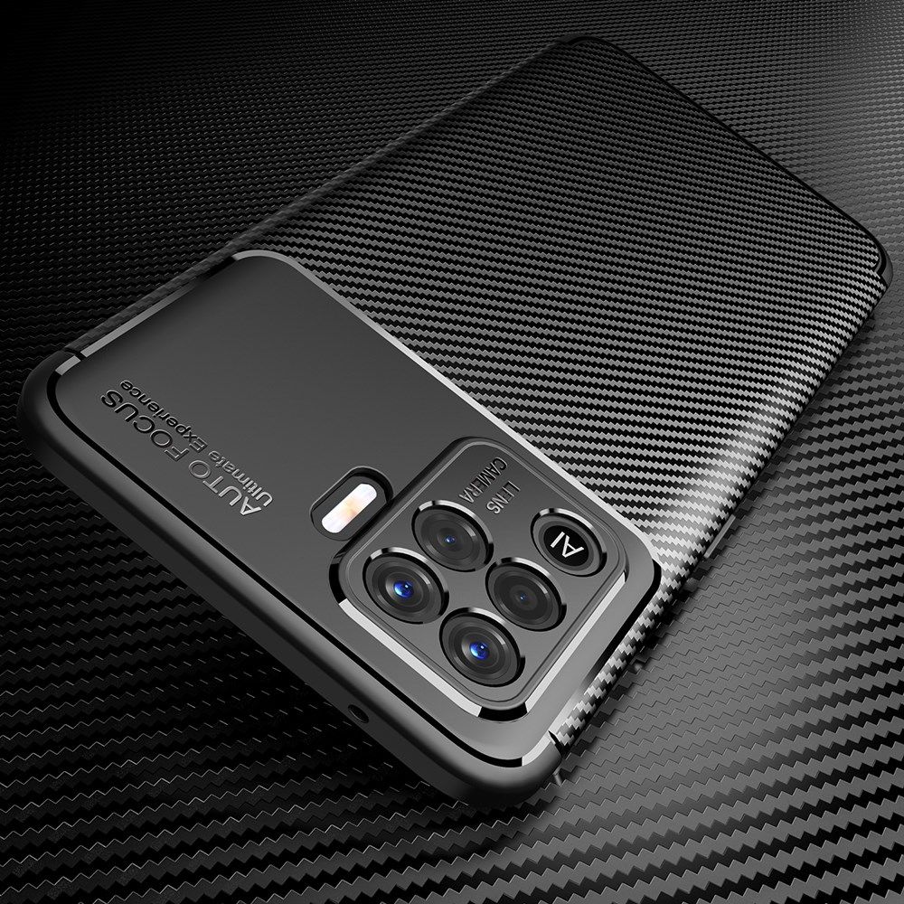 Oppo A94 Hoesje Siliconen Carbon TPU Back Cover Zwart afbeelding 6
