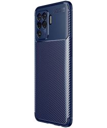 Oppo A94 Hoesje Siliconen Carbon TPU Back Cover Blauw