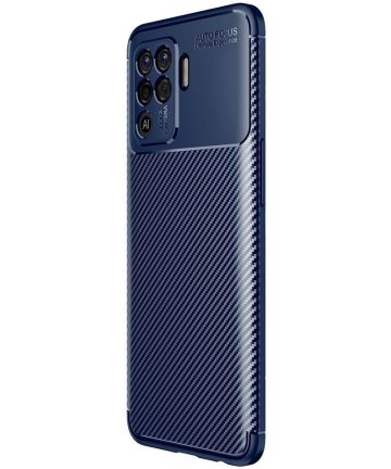 Oppo A94 Hoesje Siliconen Carbon TPU Back Cover Blauw Hoesjes