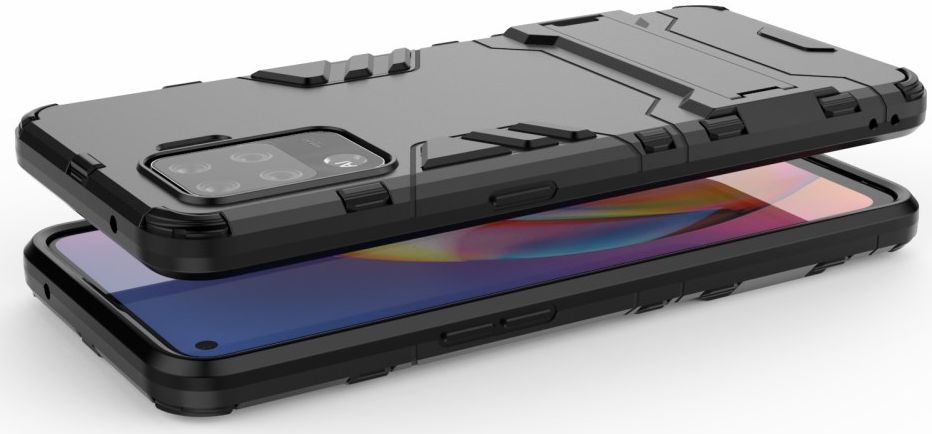 Oppo A94 Hoesje Shock Proof Hybride Back Cover met Kickstand Zwart afbeelding 5