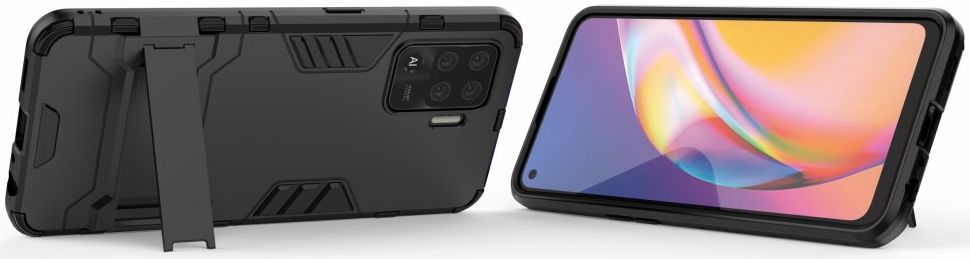 Oppo A94 Hoesje Shock Proof Hybride Back Cover met Kickstand Zwart afbeelding 3