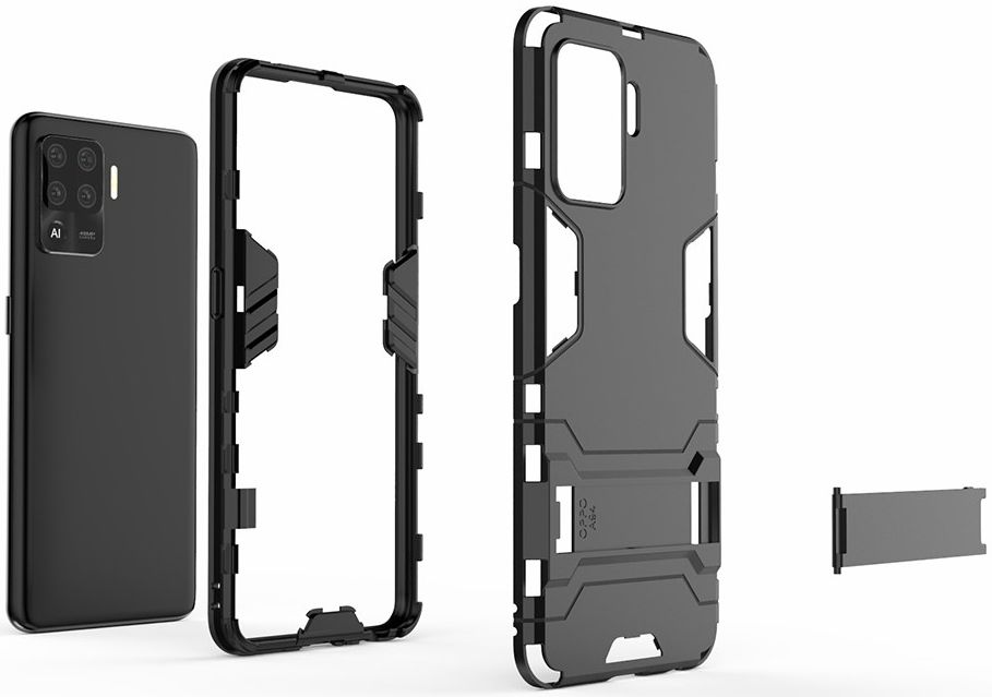 Oppo A94 Hoesje Shock Proof Hybride Back Cover met Kickstand Zwart afbeelding 7