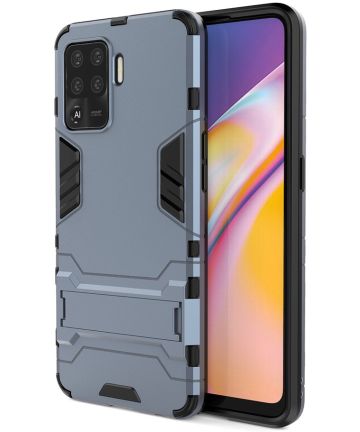 Oppo A94 Hoesje Shock Proof Hybride Back Cover met Kickstand Blauw Hoesjes