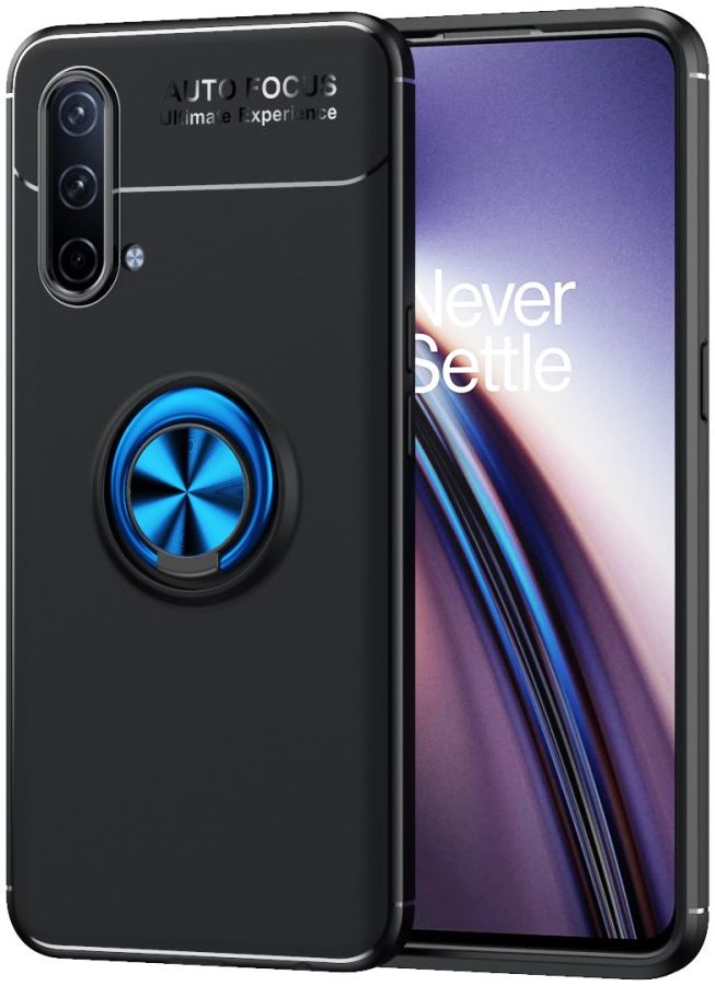 OnePlus Nord CE Hoesje Metalen Magnetische Ring Kickstand Blauw Zwart afbeelding 1