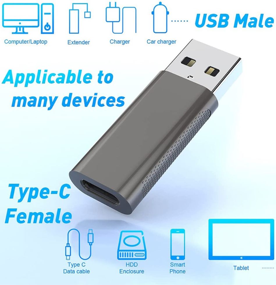 Universele USB-A naar USB-C Adapter On The Go Converter Grijs afbeelding 4