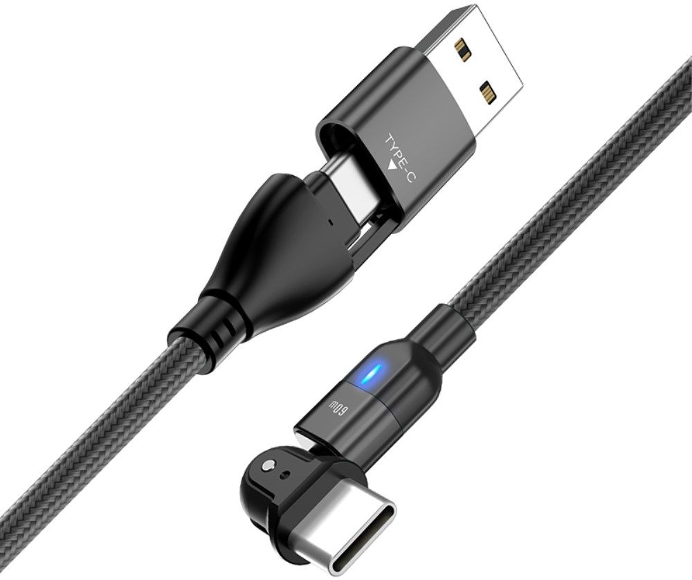 2-in-1 USB-A / USB-C naar USB-C Kabel 60W Power Delivery 2M Zwart afbeelding 2