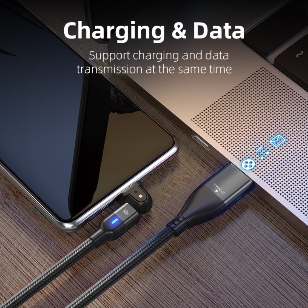 2-in-1 USB-A / USB-C naar USB-C Kabel 60W Power Delivery 2M Zwart afbeelding 7