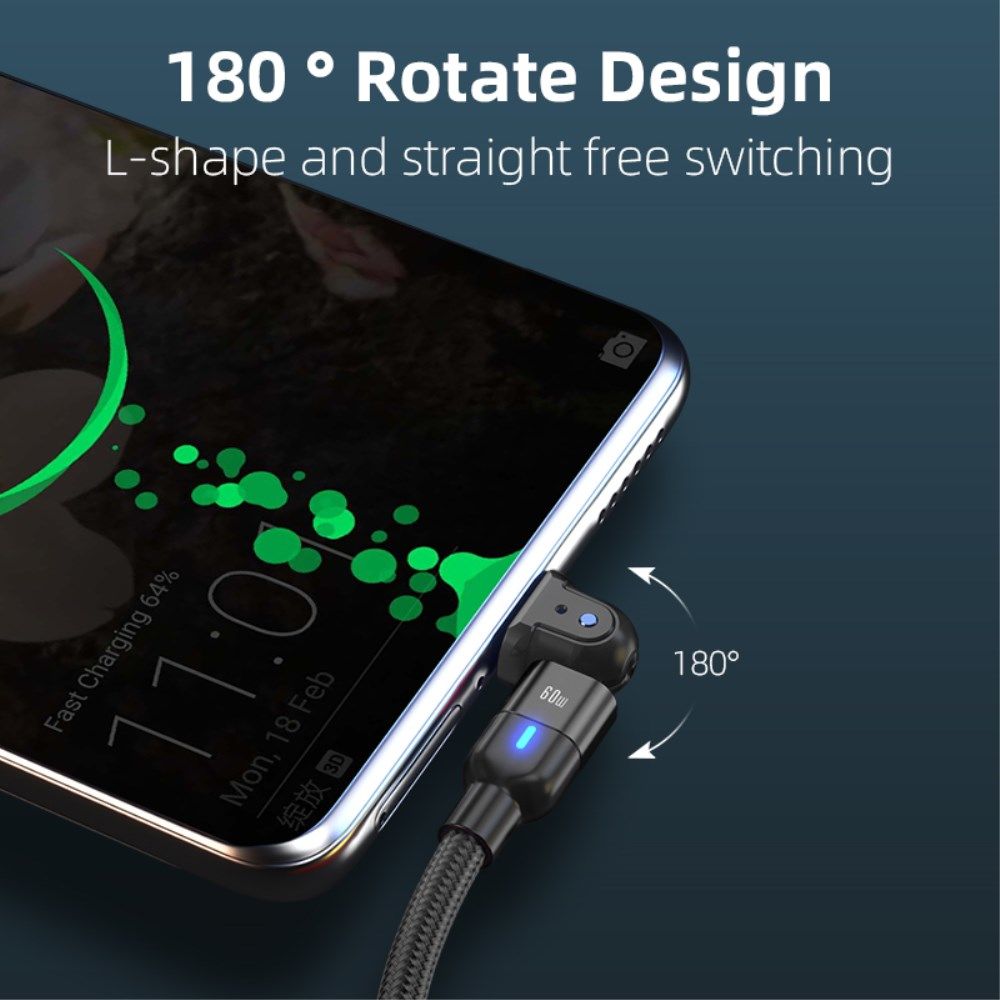 2-in-1 USB-A / USB-C naar USB-C Kabel 60W Power Delivery 2M Zwart afbeelding 6