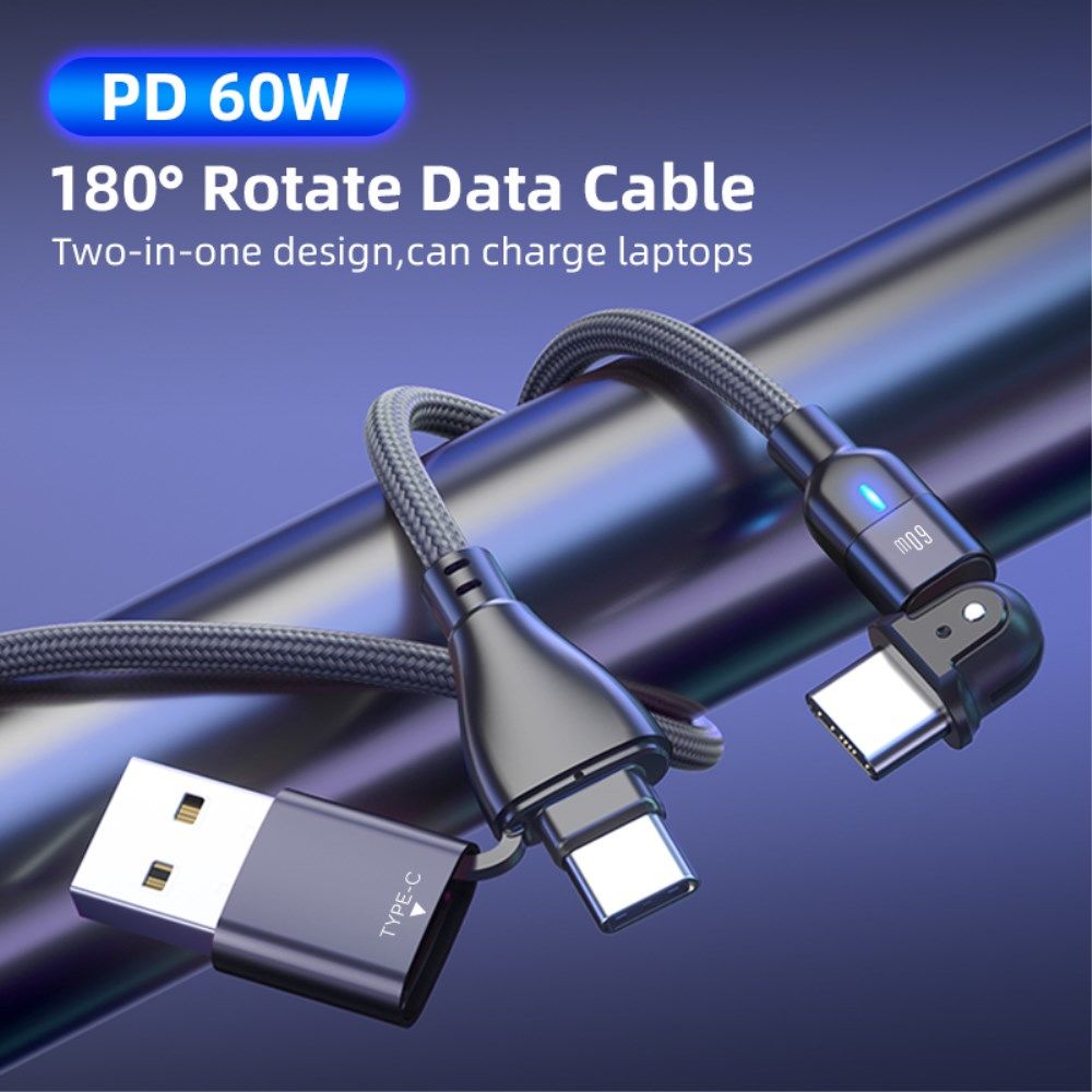 2-in-1 USB-A / USB-C naar USB-C Kabel 60W Power Delivery 2M Zwart afbeelding 4