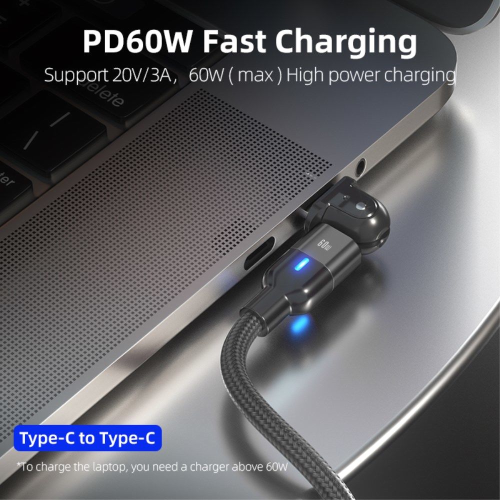 2-in-1 USB-A / USB-C naar USB-C Kabel 60W Power Delivery 2M Zwart afbeelding 3