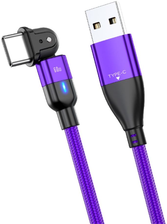 2-in-1 USB-A / USB-C naar USB-C Kabel 60W Power Delivery 2M Paars afbeelding 1