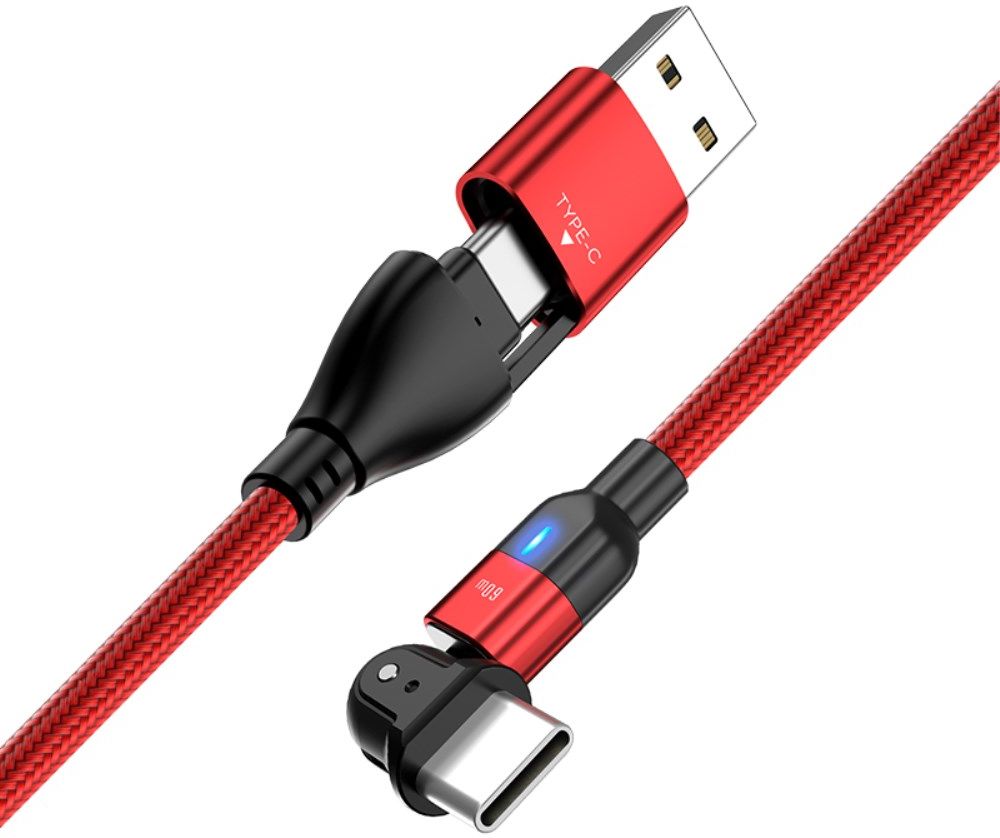 2-in-1 USB-A / USB-C naar USB-C Kabel 60W Power Delivery 2M Rood afbeelding 2