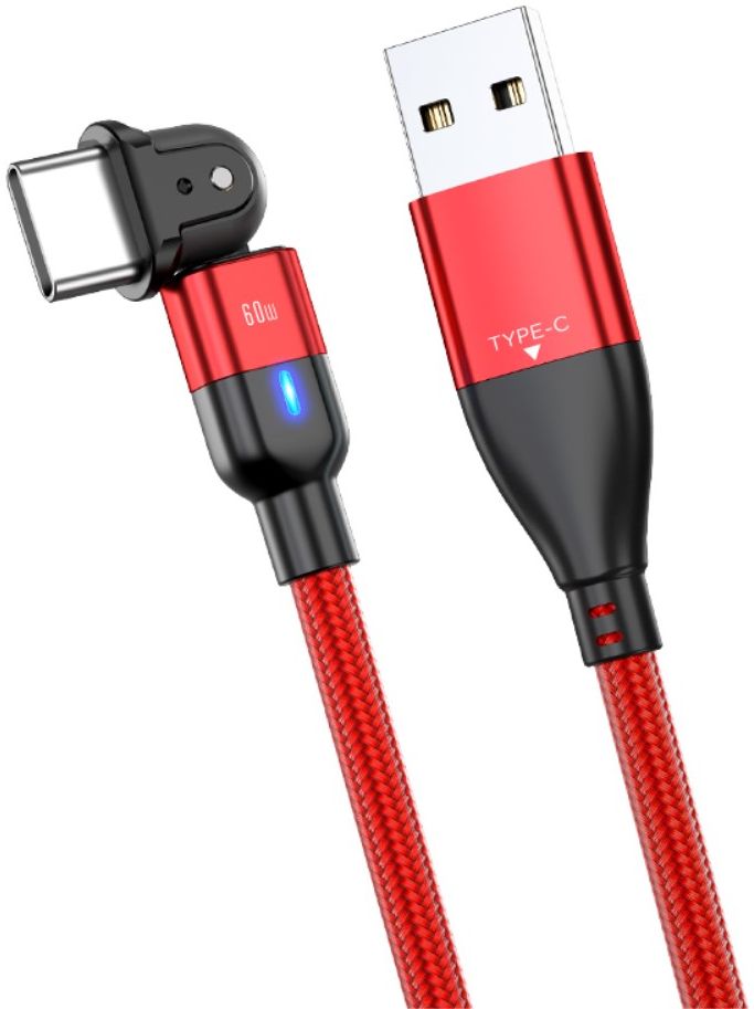 2-in-1 USB-A / USB-C naar USB-C Kabel 60W Power Delivery 2M Rood afbeelding 1