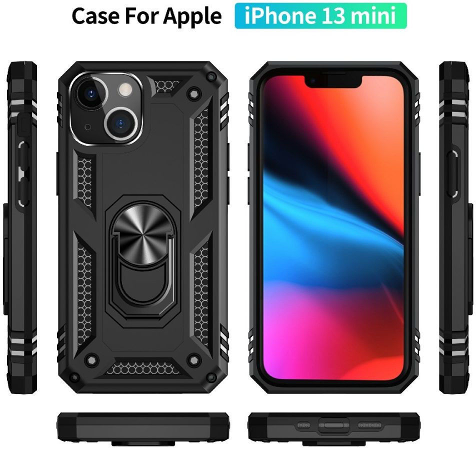Apple iPhone 13 Mini Hoesje Hybride Kickstand Back Cover Zwart afbeelding 9