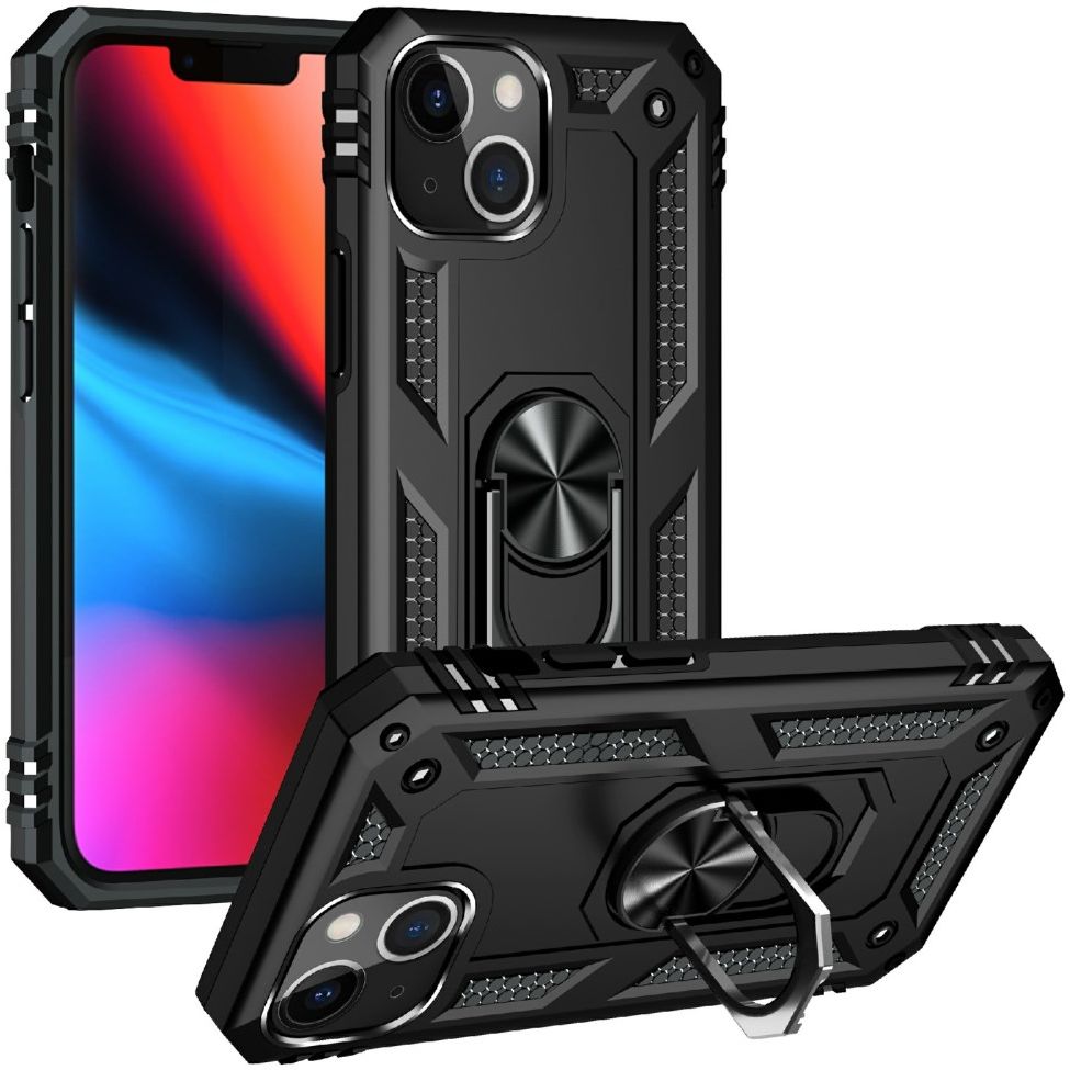 Apple iPhone 13 Hoesje Hybride Kickstand Back Cover Zwart afbeelding 2