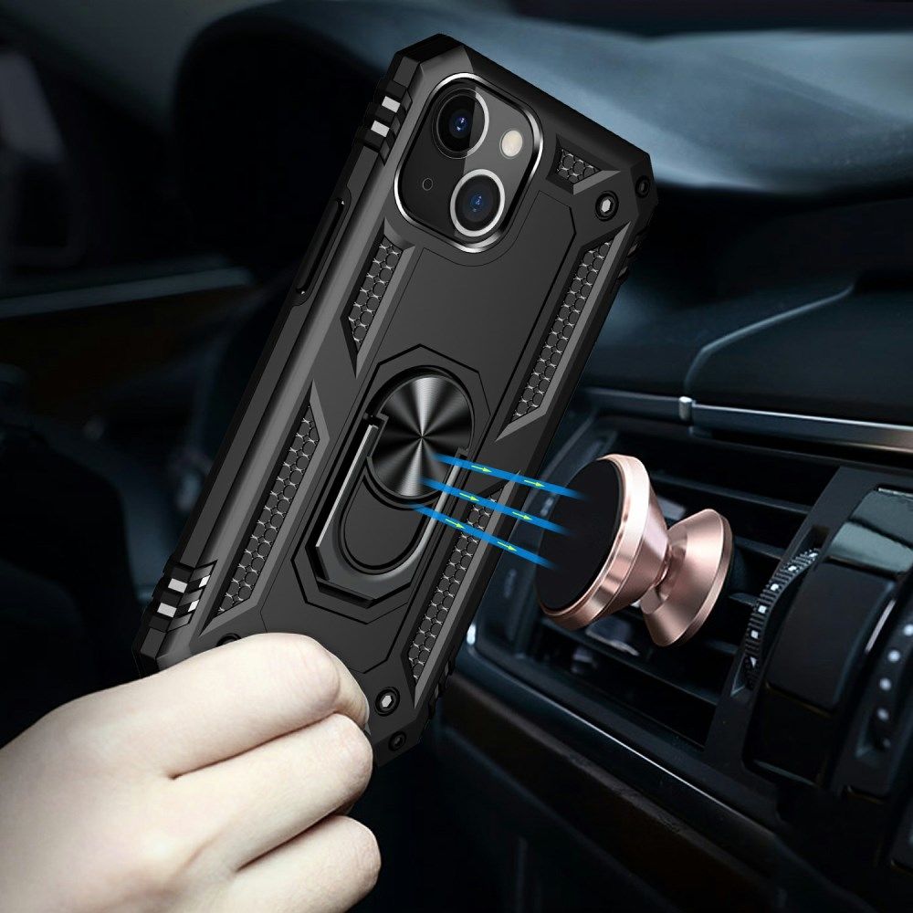 Apple iPhone 13 Hoesje Hybride Kickstand Back Cover Zwart afbeelding 5