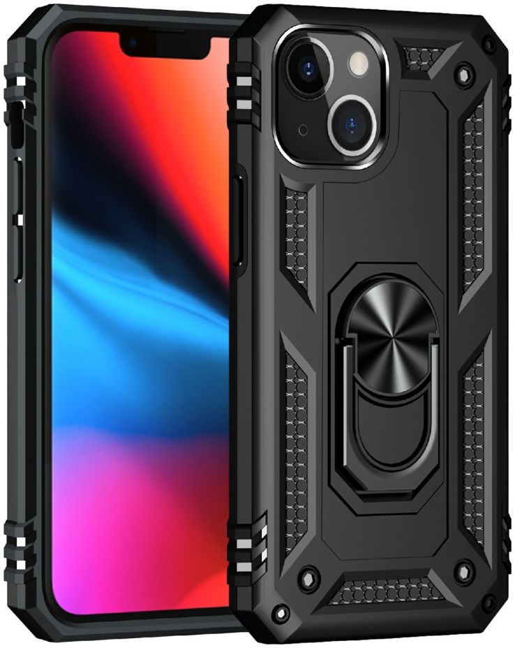 Apple iPhone 13 Hoesje Hybride Kickstand Back Cover Zwart afbeelding 1