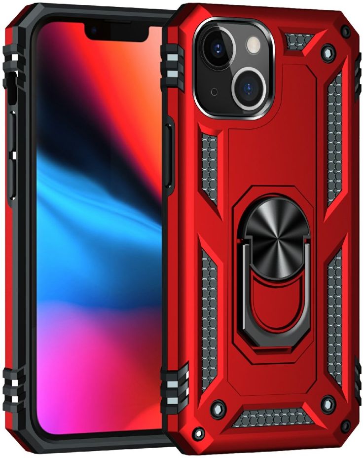 Apple iPhone 13 Hoesje Hybride Kickstand Back Cover Rood afbeelding 1