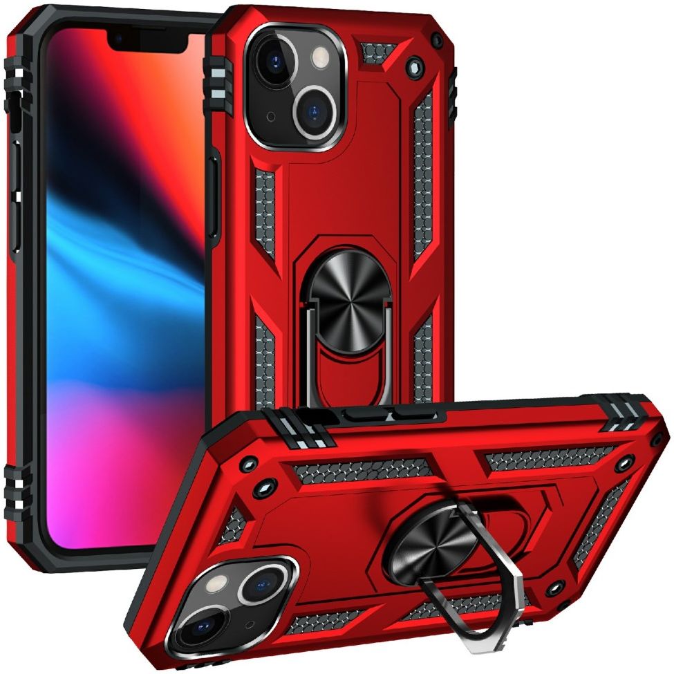 Apple iPhone 13 Hoesje Hybride Kickstand Back Cover Rood afbeelding 2