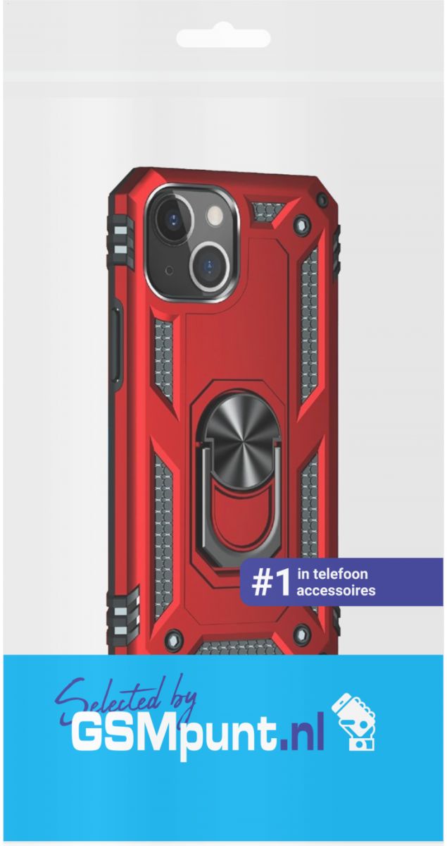 Apple iPhone 13 Hoesje Hybride Kickstand Back Cover Rood afbeelding 3