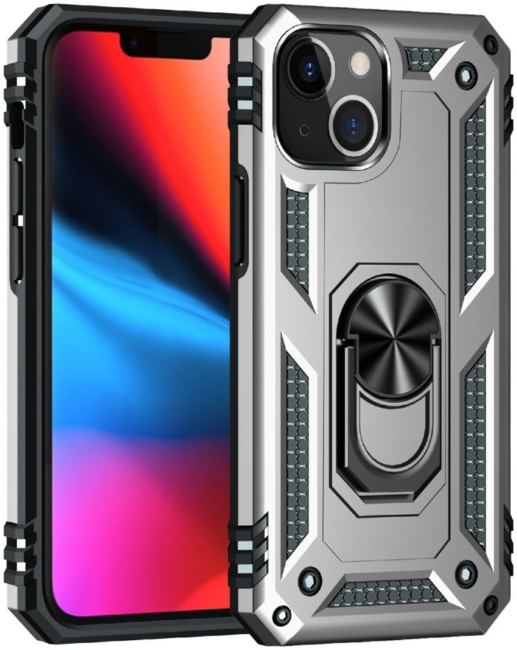 Apple iPhone 13 Hoesje Hybride Kickstand Back Cover Zilver afbeelding 1