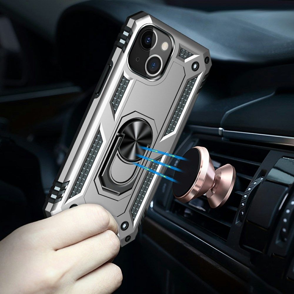 Apple iPhone 13 Hoesje Hybride Kickstand Back Cover Zilver afbeelding 4