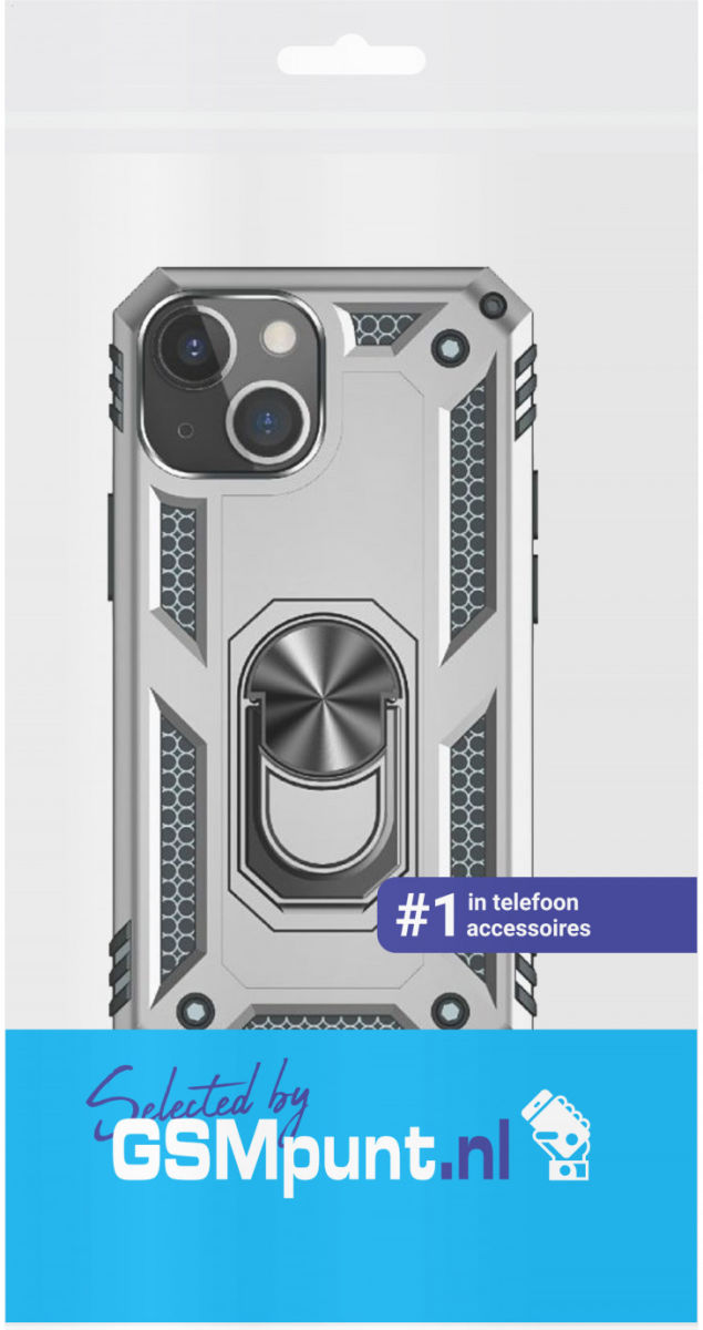 Apple iPhone 13 Hoesje Hybride Kickstand Back Cover Zilver afbeelding 3