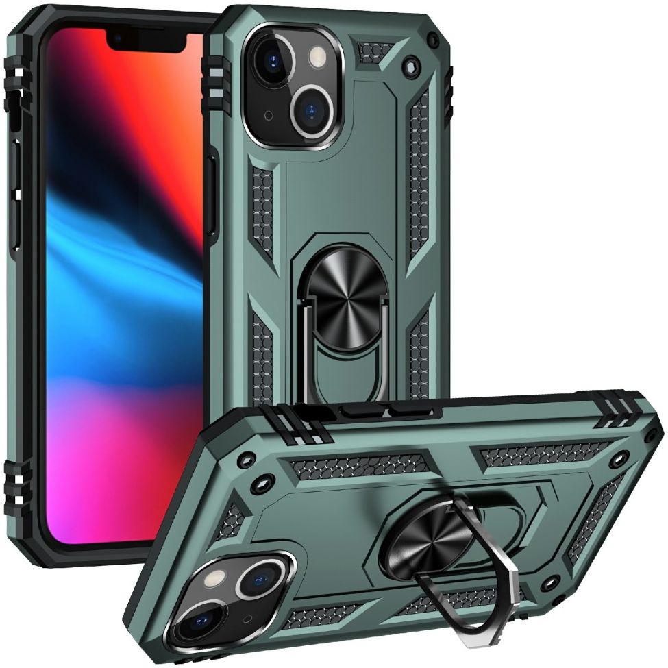 Apple iPhone 13 Hoesje Hybride Kickstand Back Cover Groen afbeelding 2