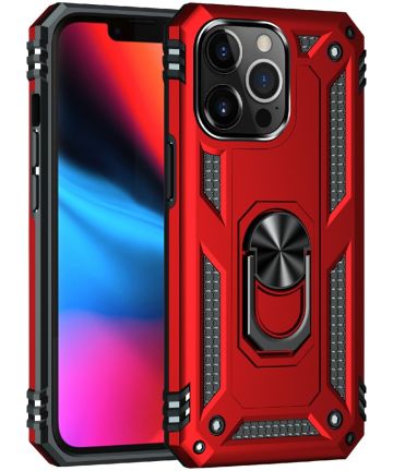 Apple iPhone 13 Pro Max Hoesje Hybride Kickstand Back Cover Rood Hoesjes