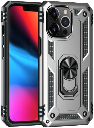 Apple iPhone 13 Pro Max Hoesje Hybride Kickstand Back Cover Zilver afbeelding 1