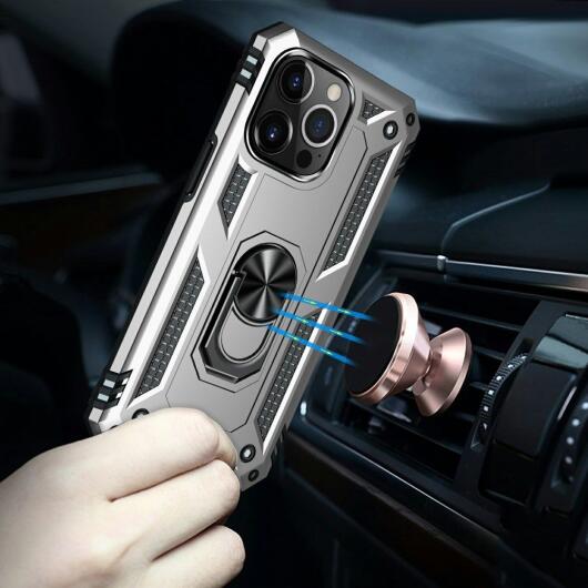 Apple iPhone 13 Pro Max Hoesje Hybride Kickstand Back Cover Zilver afbeelding 6