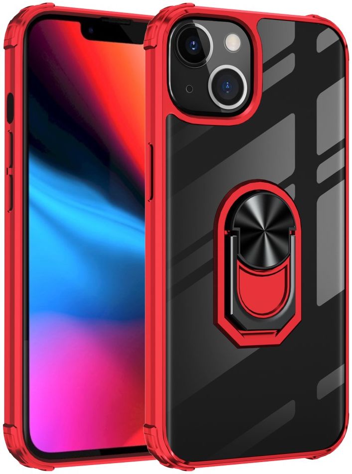 Apple iPhone 13 Mini Hoesje Hybride Kickstand Cover Transparant/Rood afbeelding 1