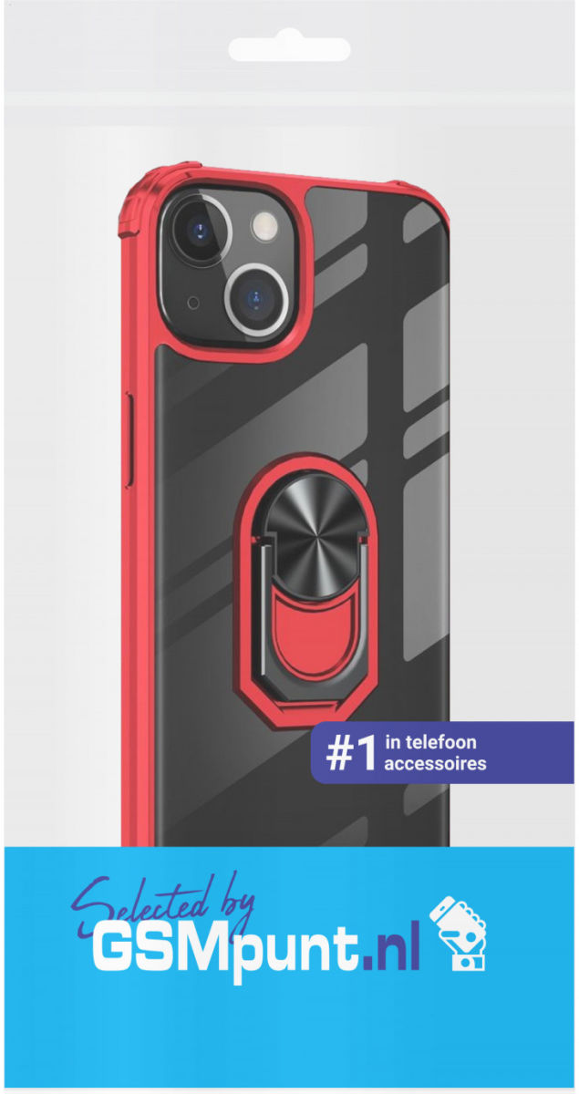 Apple iPhone 13 Mini Hoesje Hybride Kickstand Cover Transparant/Rood afbeelding 2