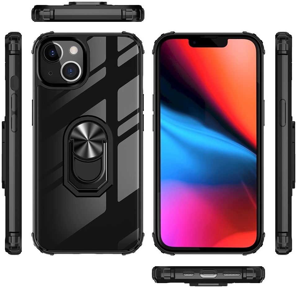 Apple iPhone 13 Mini Hoesje Hybride Kickstand Cover Transparant/Rood afbeelding 10