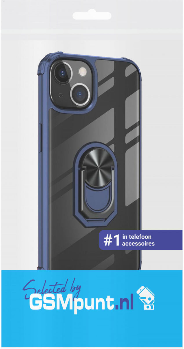 Apple iPhone 13 Hoesje Hybride Kickstand Back Cover Transparant/Blauw afbeelding 2