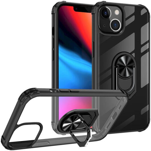 Apple iPhone 13 Hoesje Hybride Kickstand Back Cover Transparant/Blauw afbeelding 3