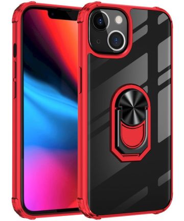 Apple iPhone 13 Hoesje Hybride Kickstand Back Cover Transparant/Rood Hoesjes