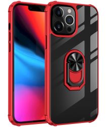 Apple iPhone 13 Pro Hoesje Hybride Kickstand Cover Transparant/Rood