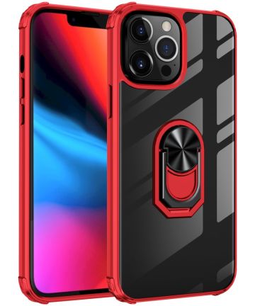 Apple iPhone 13 Pro Hoesje Hybride Kickstand Cover Transparant/Rood Hoesjes