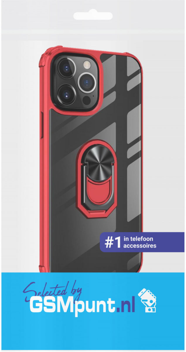 Apple iPhone 13 Pro Hoesje Hybride Kickstand Cover Transparant/Rood afbeelding 2